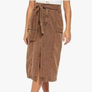 Free People Tan Midi Skirt with Tie Detail